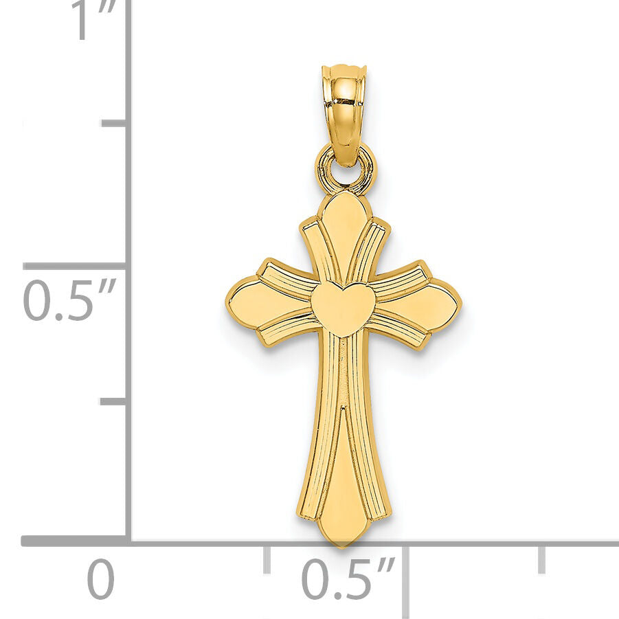 14K Polished Cross w/ Heart Charm-K8391