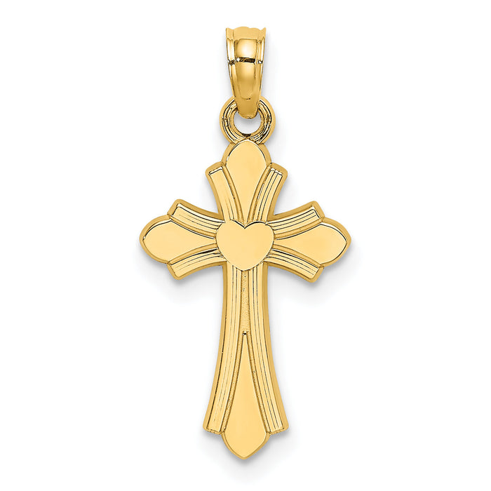 14K Polished Cross w/ Heart Charm-K8391