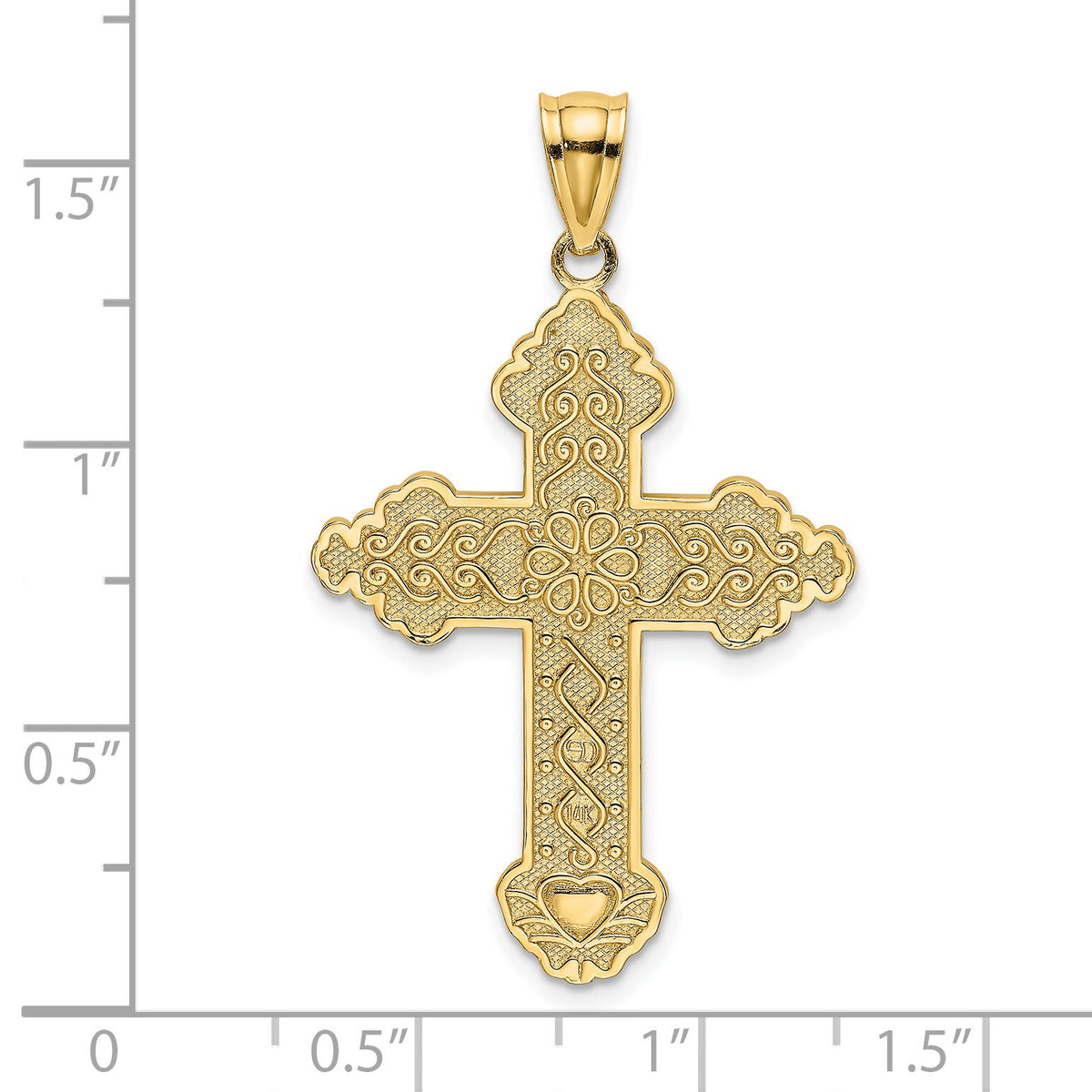 14K Flower Center Scroll Cross Charm-K8392