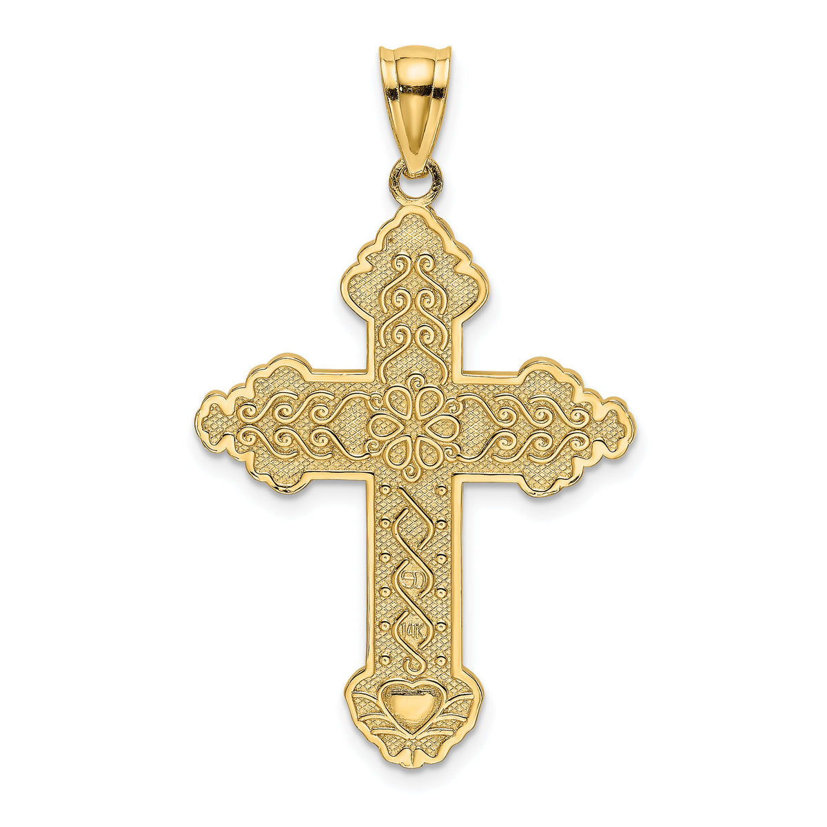 14K Flower Center Scroll Cross Charm-K8392