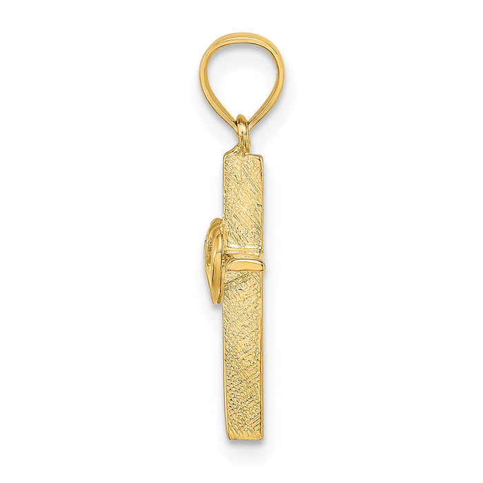 14K Polished Double Hearts On Stick Cross Charm-K8397