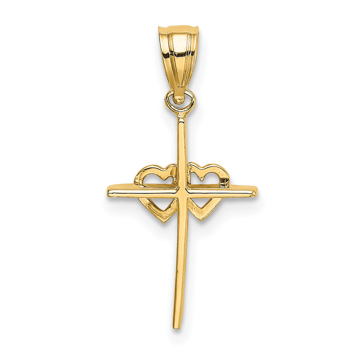 14K Polished Double Hearts On Stick Cross Charm-K8397