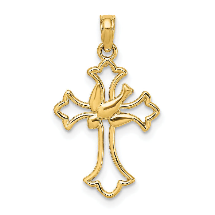 14K Cut-Out Dove Center Cross Charm-K8399