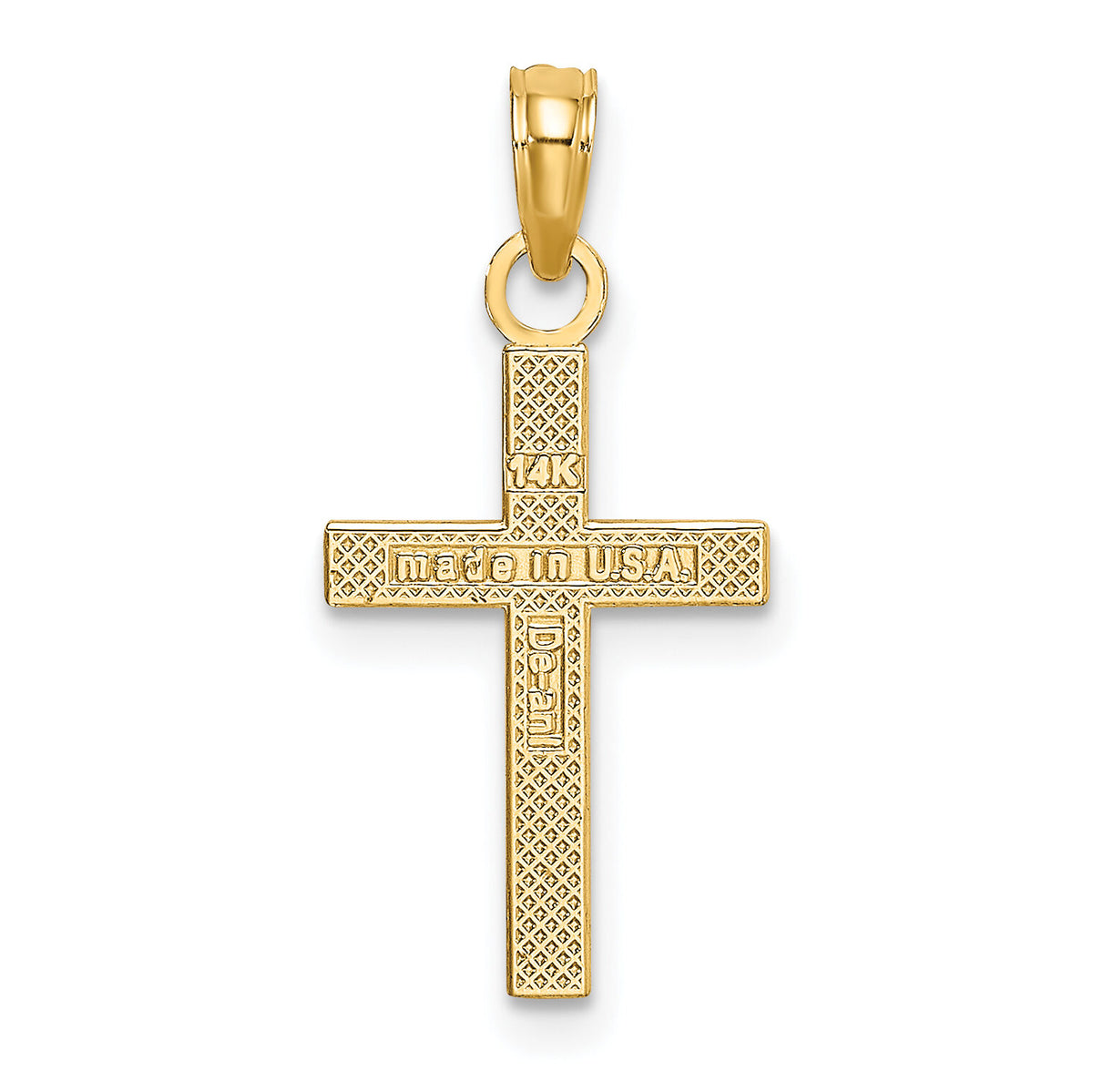 14K Textured Center Block Cross Charm-K8401