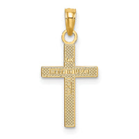 14K Textured Center Block Cross Charm-K8401
