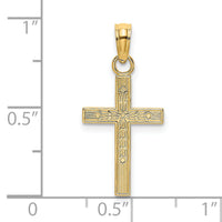 14K Textured Center Block Cross Charm-K8401