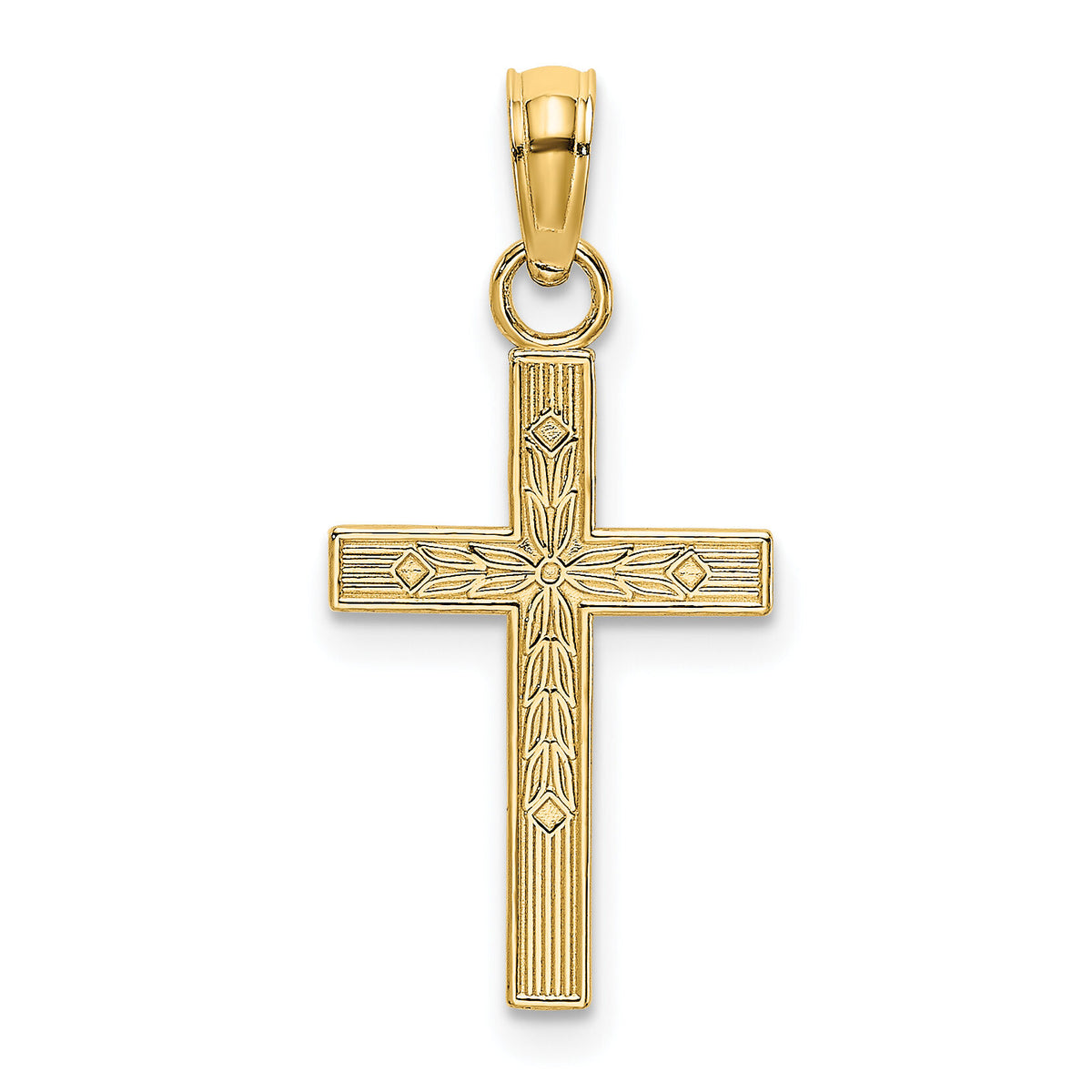 14K Textured Center Block Cross Charm-K8401