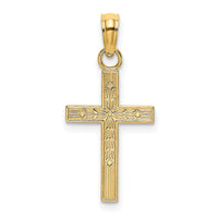14K Textured Center Block Cross Charm-K8401