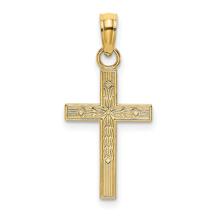 14K Textured Center Block Cross Charm-K8401