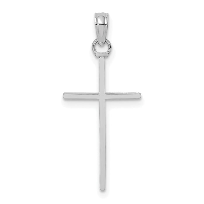 14K White Gold 3-D and Polished Stick Cross Charm-K8404W