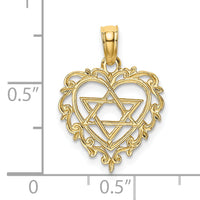 14K Textured Star Of David In Heart Charm-K8405