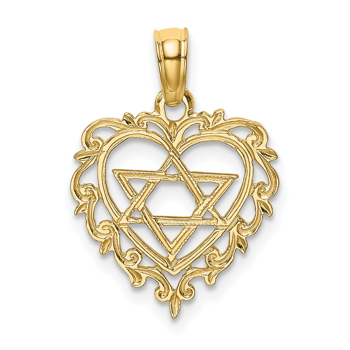 14K Textured Star Of David In Heart Charm-K8405