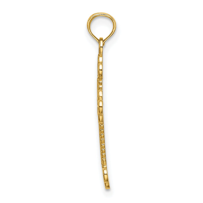 14K Textured and Cut-Out W/ Rope Frame Block Cross Charm-K8407