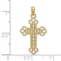 14K Textured and Cut-Out W/ Rope Frame Block Cross Charm-K8407
