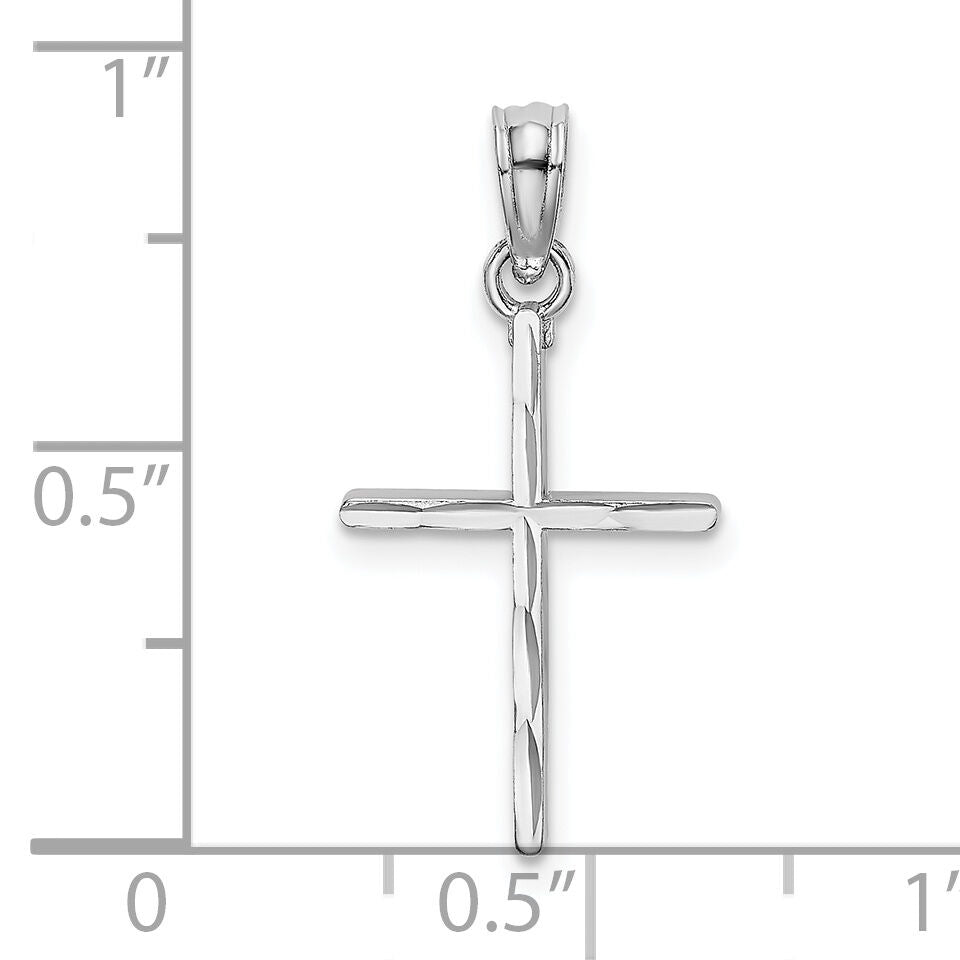 14K White Gold D/C and Polished Cross Charm-K8409W