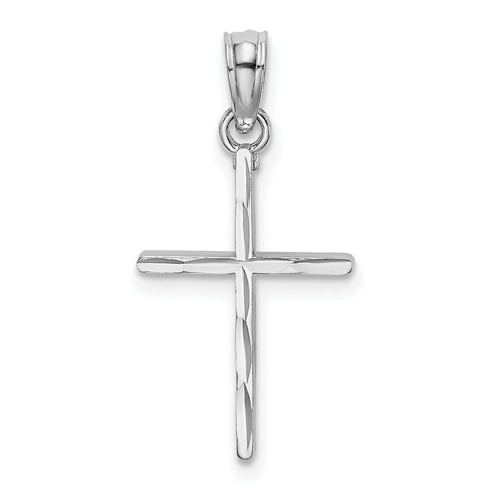 14K White Gold D/C and Polished Cross Charm-K8409W