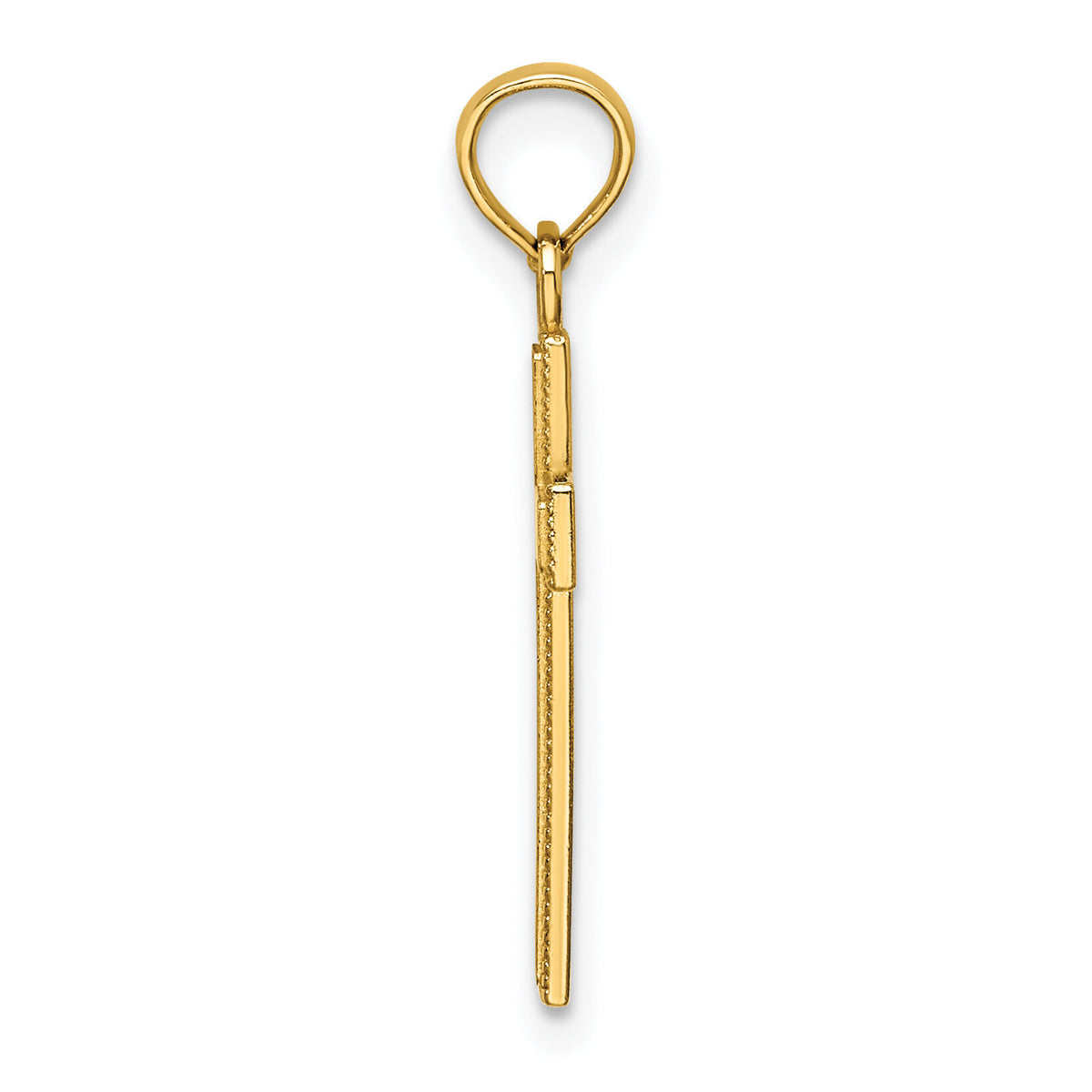 14K Polished Block Style Beaded Edge Cross Charm-K8411
