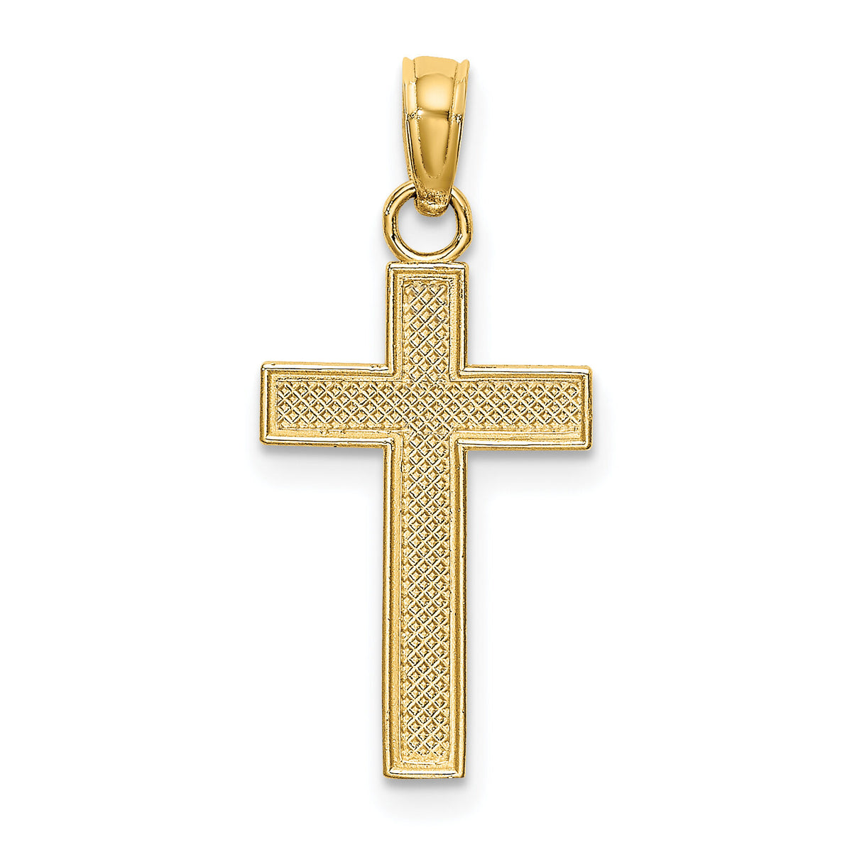 14K Polished Block Style Beaded Edge Cross Charm-K8411