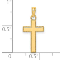 14K Polished Block Style Beaded Edge Cross Charm-K8411