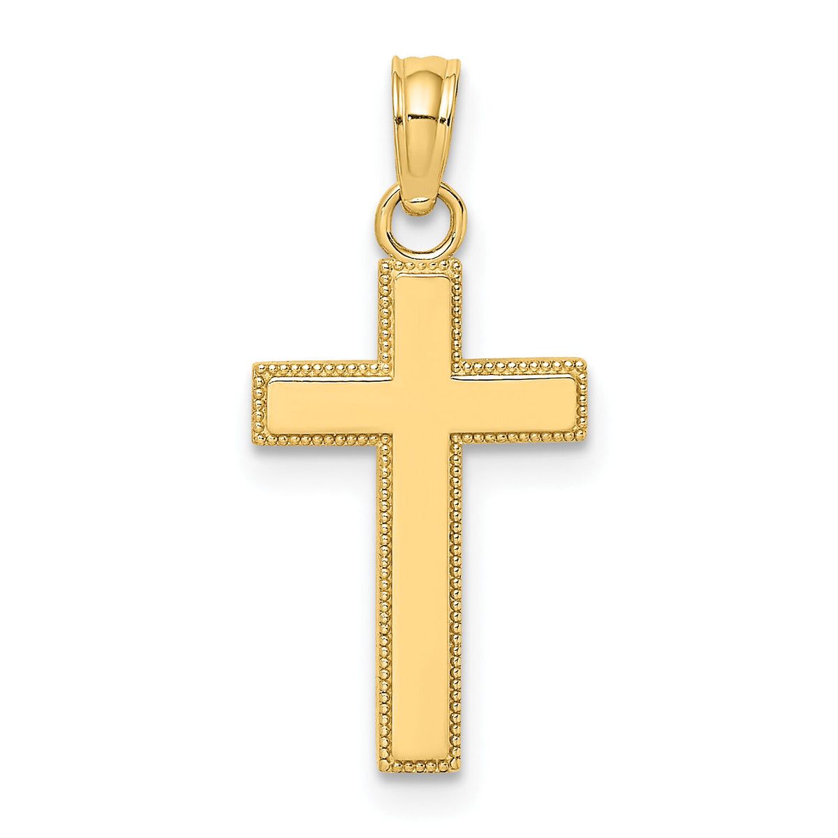 14K Polished Block Style Beaded Edge Cross Charm-K8411
