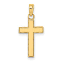 14K Polished Block Style Beaded Edge Cross Charm-K8411