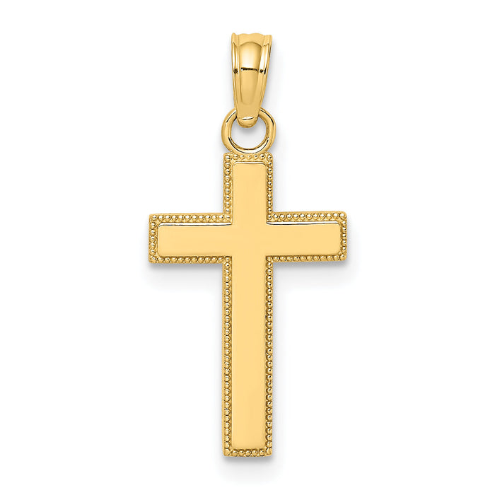 14K Polished Block Style Beaded Edge Cross Charm-K8411