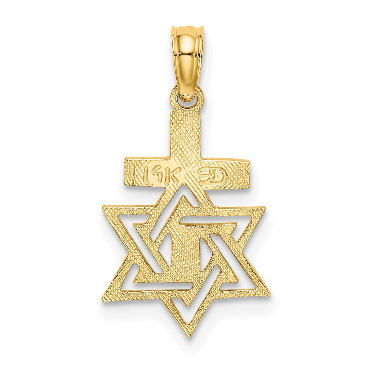14K Polished / Engraved Star Of David and Cross Charm-K8412
