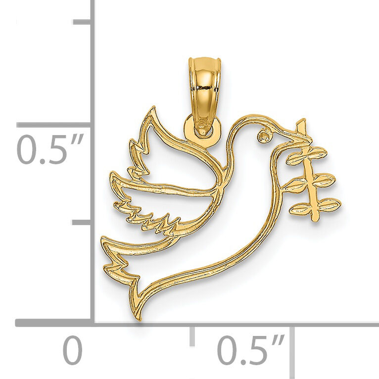 14K Cut-Out Dove with Olive Branch Charm-K8414