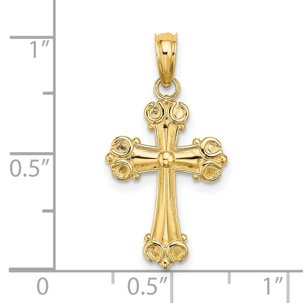 14K Cross W/ Scroll Tips and Button Center Charm-K8416
