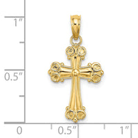 14K Cross W/ Scroll Tips and Button Center Charm-K8416