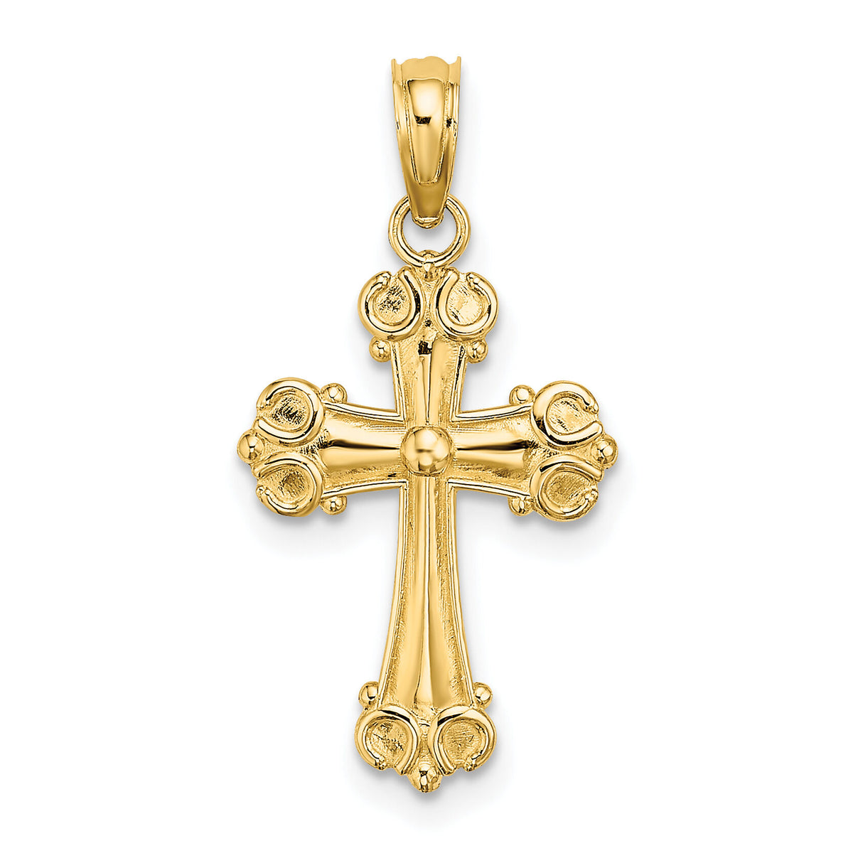 14K Cross W/ Scroll Tips and Button Center Charm-K8416
