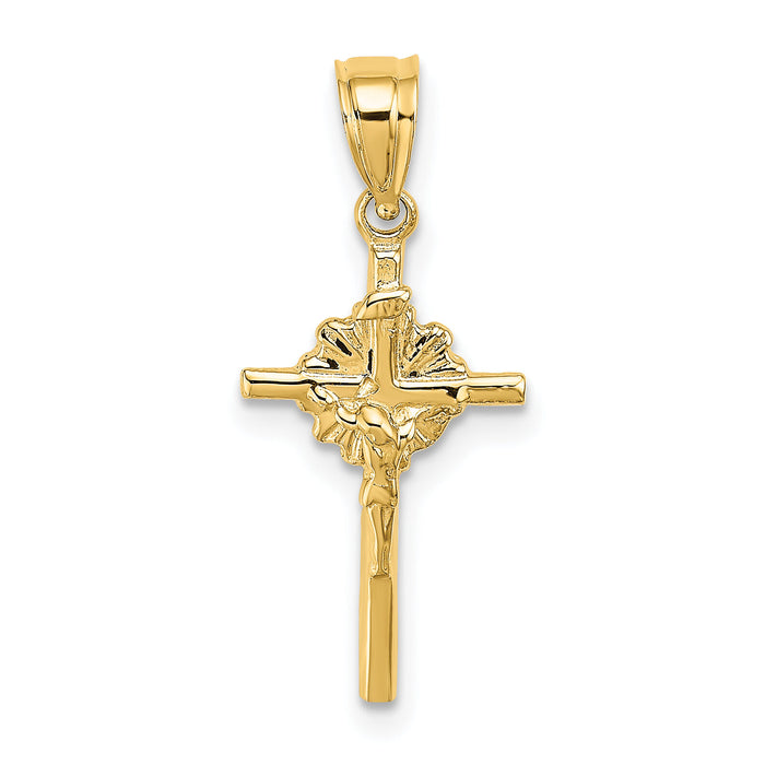 14K 2-D Starburst Crucifix Charm-K8422