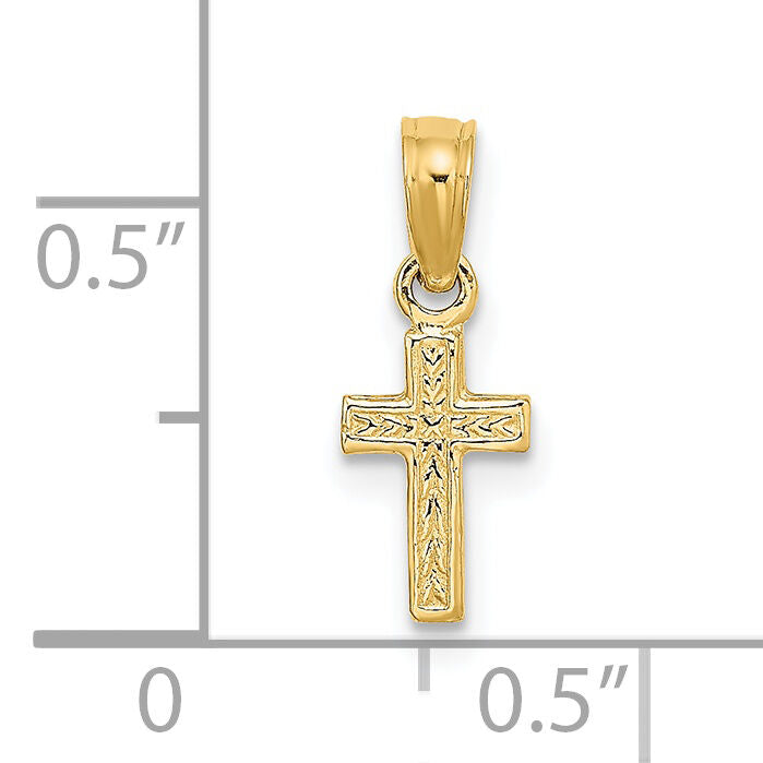 14K Polished and Engraved Mini Cross Charm-K8424