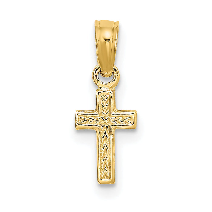 14K Polished and Engraved Mini Cross Charm-K8424