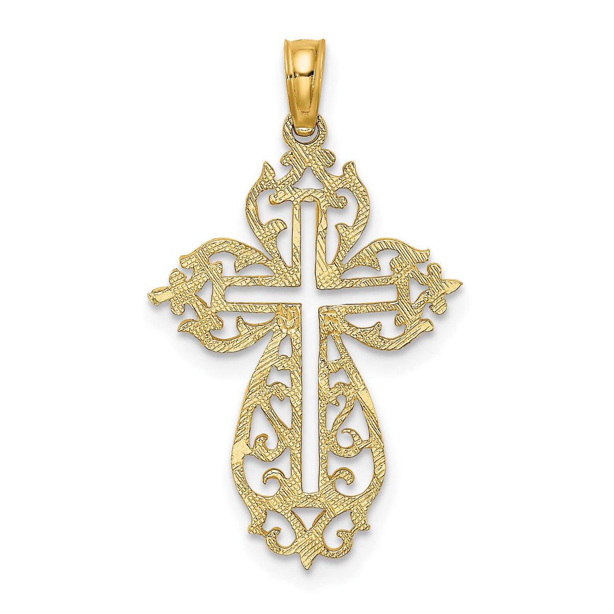14K Cut-Out Scroll Framed Cross Charm-K8426