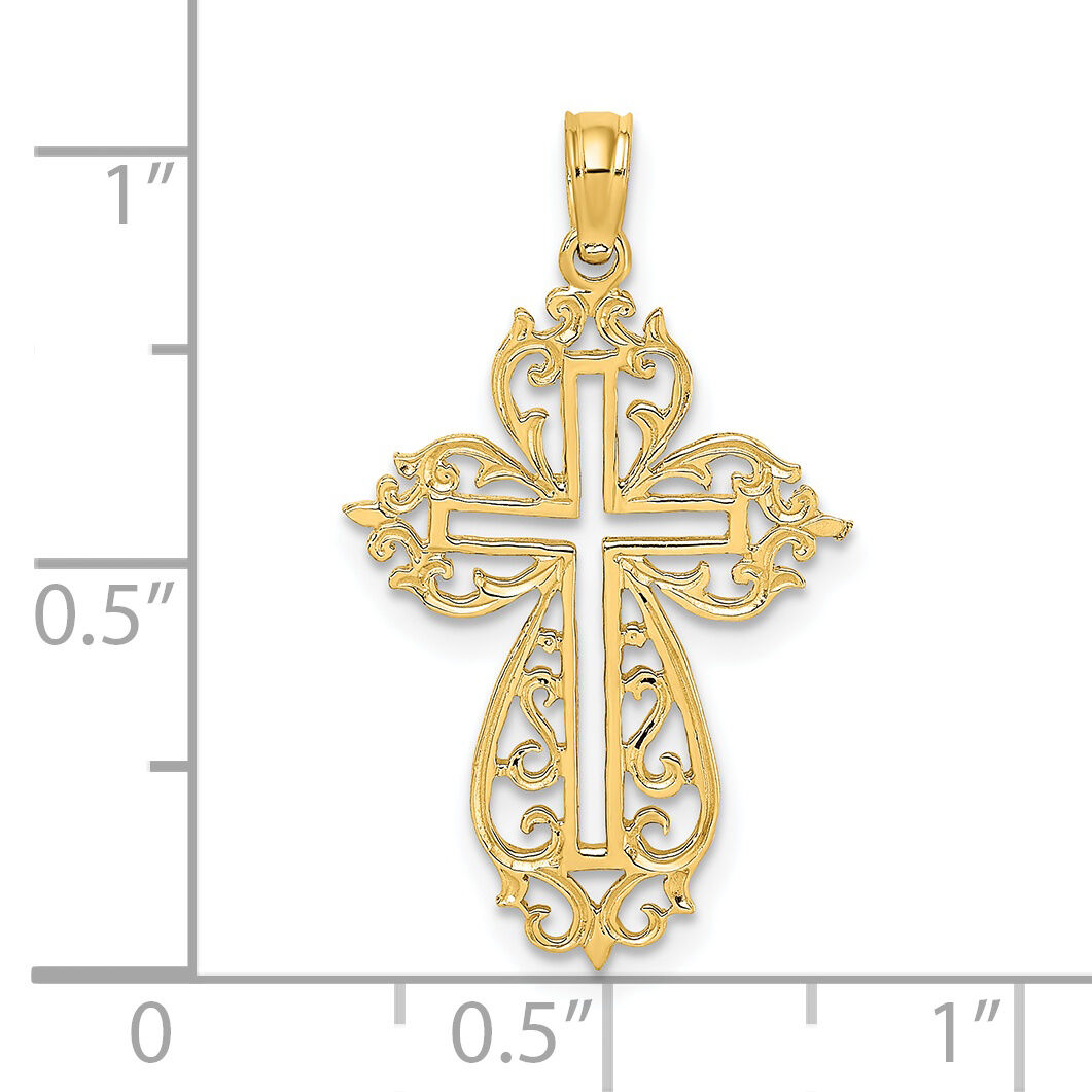 14K Cut-Out Scroll Framed Cross Charm-K8426