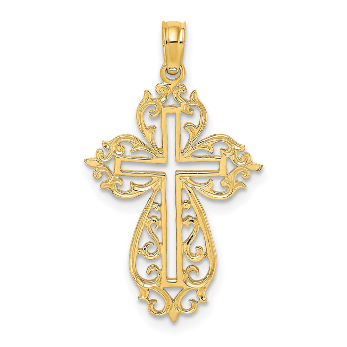 14K Cut-Out Scroll Framed Cross Charm-K8426