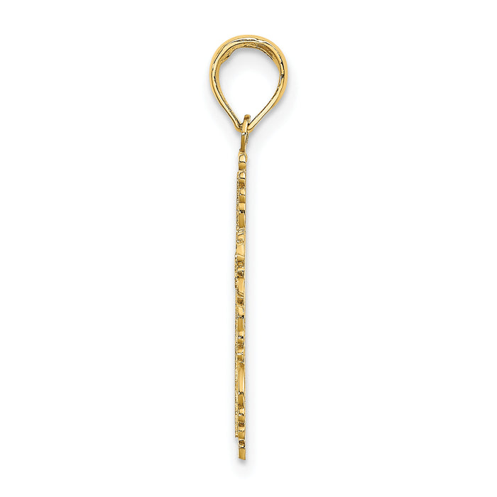 14K Textured w/ Lace Trim Cross Charm-K8431