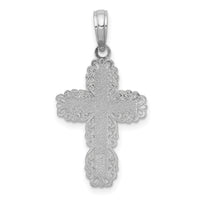 14K White Gold Textured w/ Lace Trim Cross Charm-K8431W