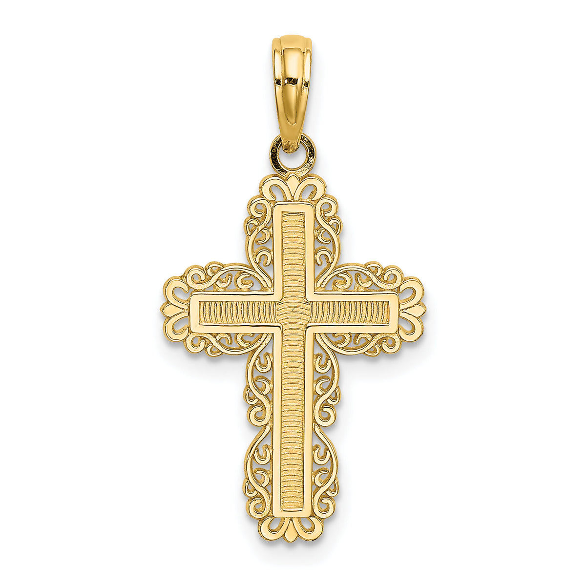 14K Textured w/ Lace Trim Cross Charm-K8431
