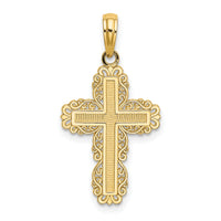 14K Textured w/ Lace Trim Cross Charm-K8431