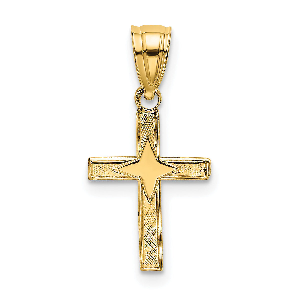 14K Polished w/ Star Pattern Mini Cross Charm-K8433