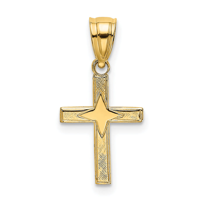 14K Polished w/ Star Pattern Mini Cross Charm-K8433