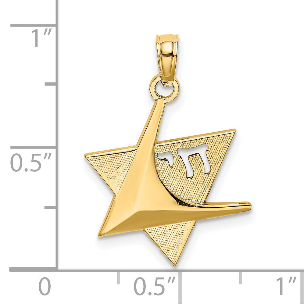 14K Polished Star Of David W/Chai Charm-K8434