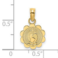 14K Praying Hands and Cross On Scalloped Round Disk Charm-K8436