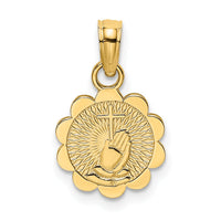 14K Praying Hands and Cross On Scalloped Round Disk Charm-K8436