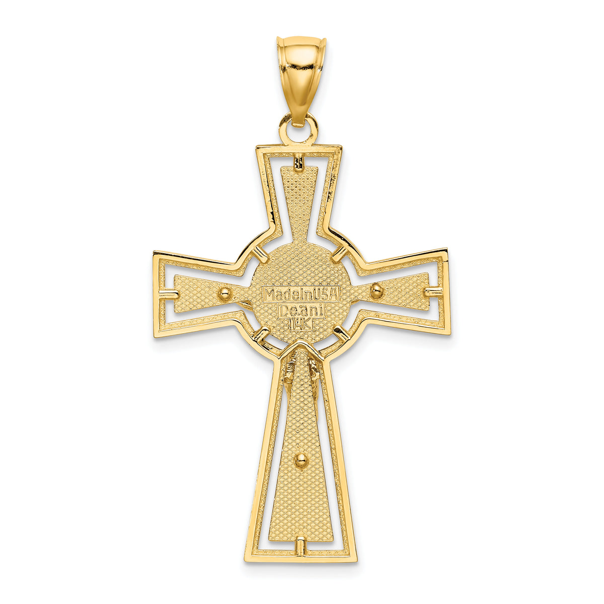 14K Cut-Out Crucifix W/ Center Circle Charm-K8440