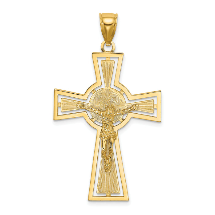 14K Cut-Out Crucifix W/ Center Circle Charm-K8440