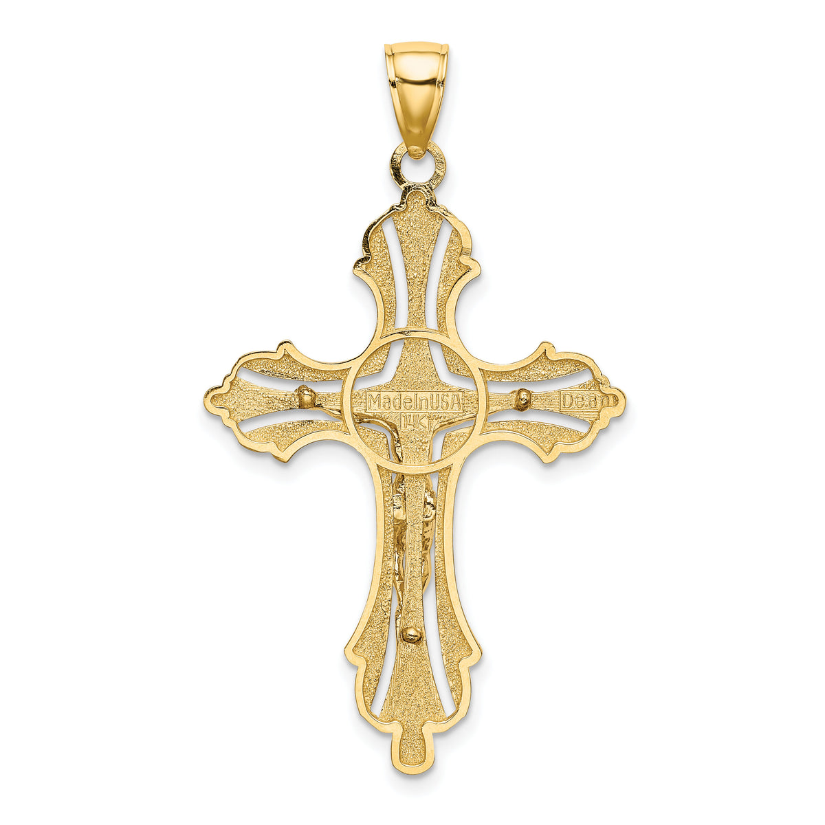 14K Textured Cut-Out Crucifix W/Budded Tips Charm-K8441