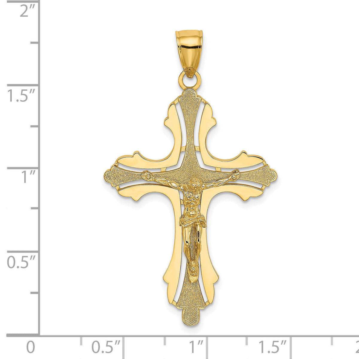 14K Textured Cut-Out Crucifix W/Budded Tips Charm-K8441